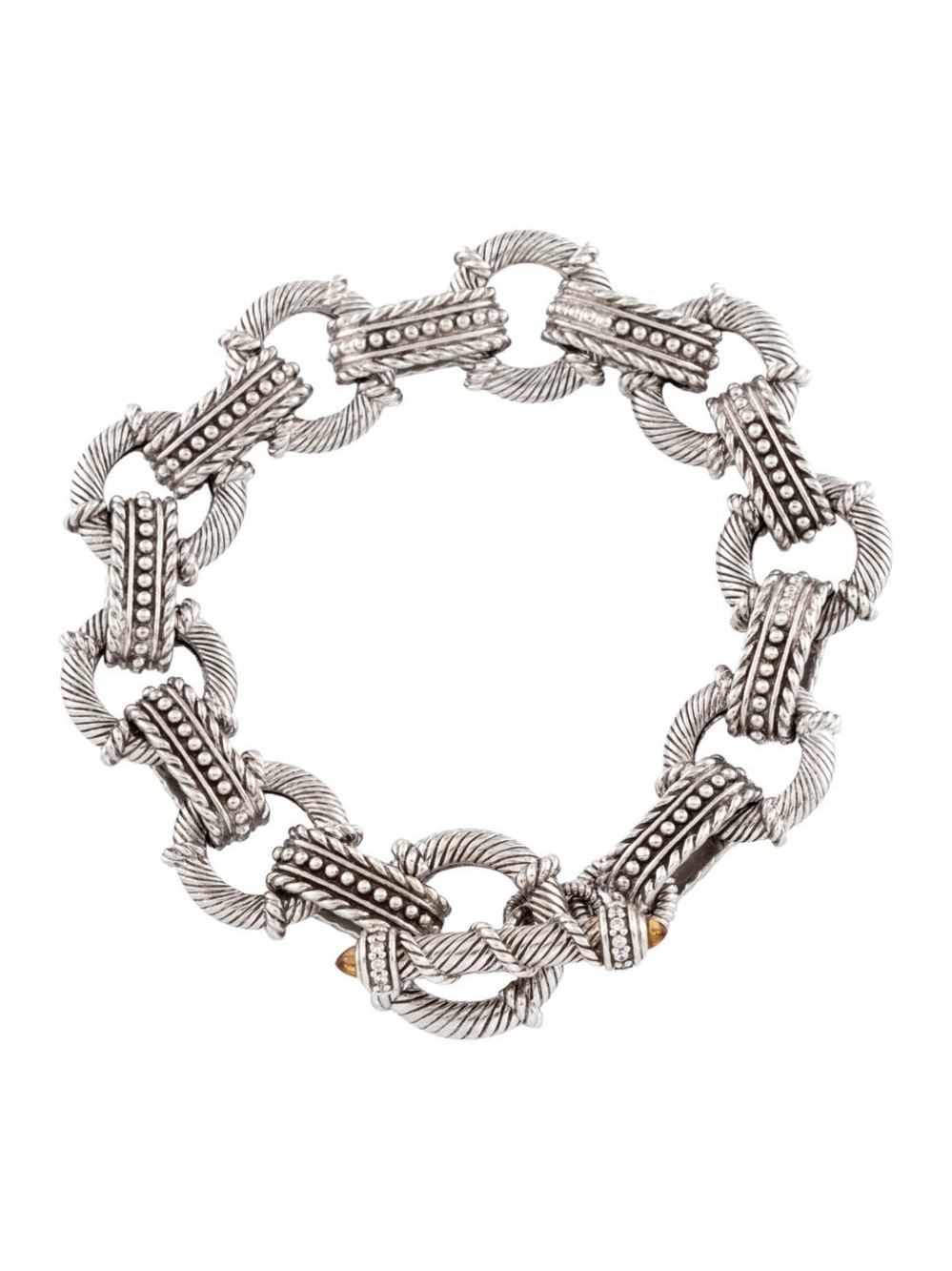 Judith Ripka Citrine & Cubic Zirconia Textured Link Bracelet